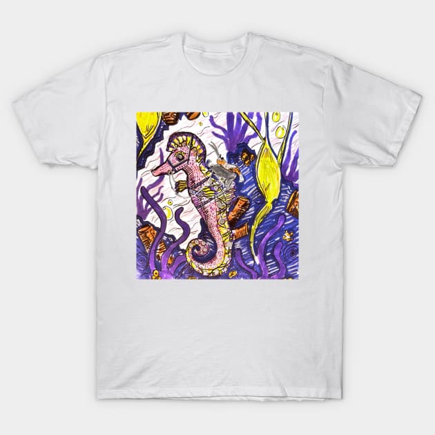 Shrimp & Seahorse Fun Art T-Shirt by HeartonSleeves